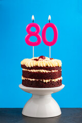 Birthday number 80 - Candle with red velvet cake