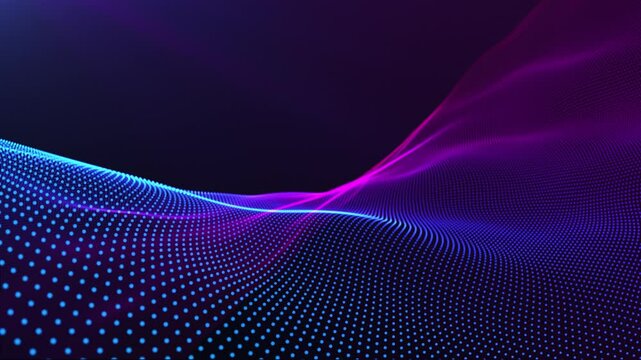 Abstract wavy motion. Blurred gradient waves. Purple glowing energy bright particles light lines and waves background. 4k, loop, 60 fps.