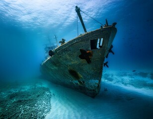 Ship sunk under sea water that only remains for history. The boat is very old and not very deep.