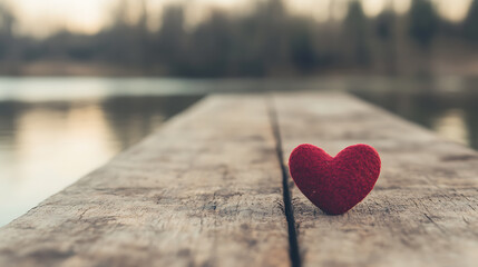 red heart on wooden background