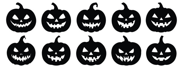 Obraz premium Pumpkin silhouettes set, halloween pack of vector silhouette design, isolated background.