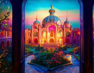 Obraz premium Giant palace with beautiful architecture and large garden