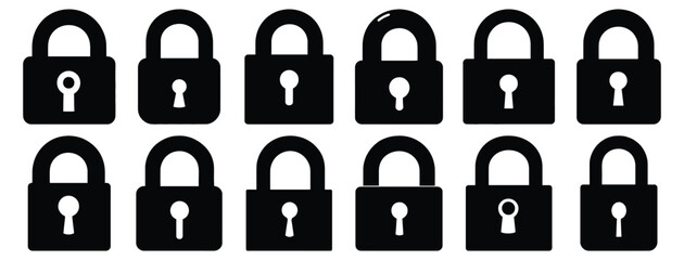 Lock silhouette set vector design big pack of security illustration and icon