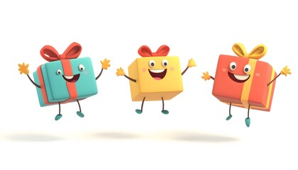 Naklejka premium Colorful Gift Boxes with Faces and Arms in Playful Design