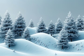 Obraz premium Minimalistic christmas forest poster featuring panoramic snowy trees and three dimensional design