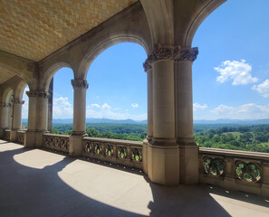 Scenic Balcony View with Arched Columns