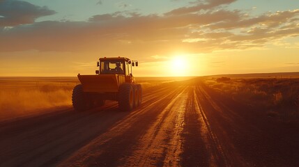 Fototapeta premium Tractor on a Country Road at Sunset