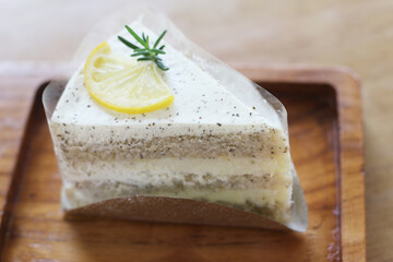 Earl Grey Lemon Cake on wood table.
