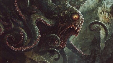 Obraz premium The Terror of the Tentacles: A Dark Fantasy Illustration
