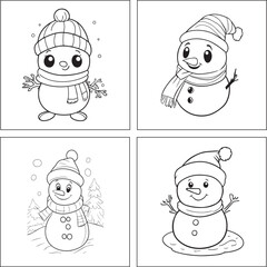 A snowman line art coloring page illustration