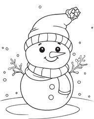 A snowman line art coloring page illustration