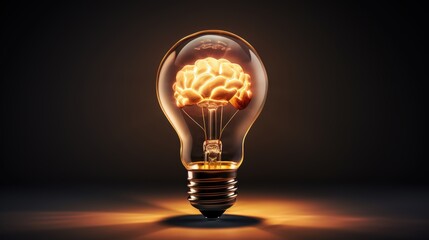 A glowing brain inside a light bulb symbolizes intellectual energy and creative thinking