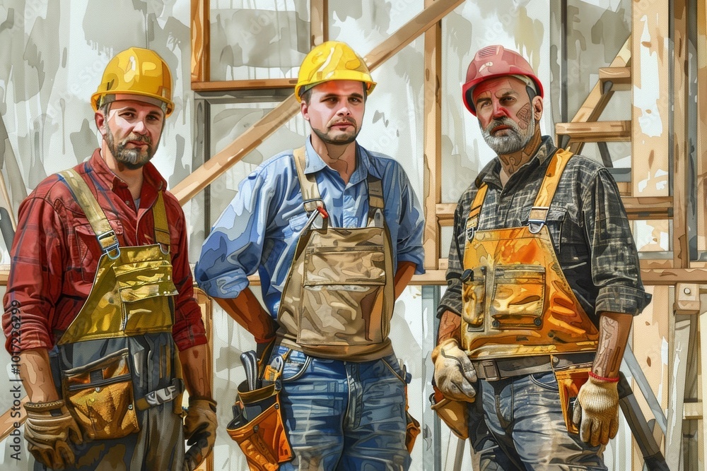 Aufkleber a skilled repair team stands ready at a construction site, utilizing various tools and materials to 