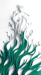 Fototapeta premium Artistic paper cutout of a figure surrounded by flowing leaves and plants.