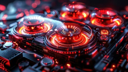 3D render of futuristic gadgets, high-tech, vibrant colors, digital art, detailed, modern