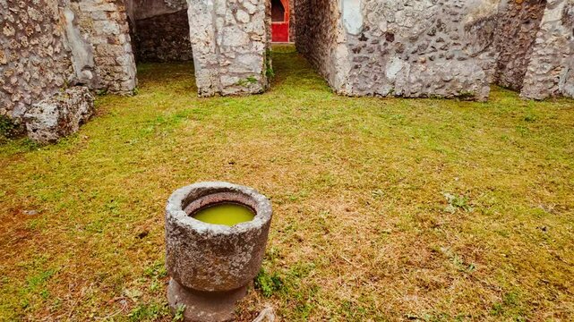 House of the Sarno Lararium, Pompeii, Naples, Campania, Italy, an ancient Roman city buried by Vesuvius in 79 AD