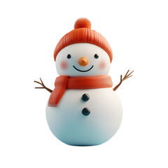 Happy Christmas Character Cartoon: Classic Snowman 3D Render Illustration, Isolated on Transparent Background, PNG