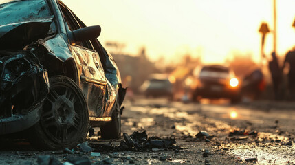 Fototapeta premium World Day of Remembrance for Victims of Road Accidents. car crash. The wrecked car