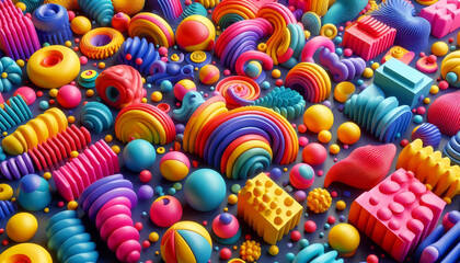 Fototapeta premium Playful abstract shapes with vibrant rainbow colors and 3D textures, creating a tactile and immersive visual experience