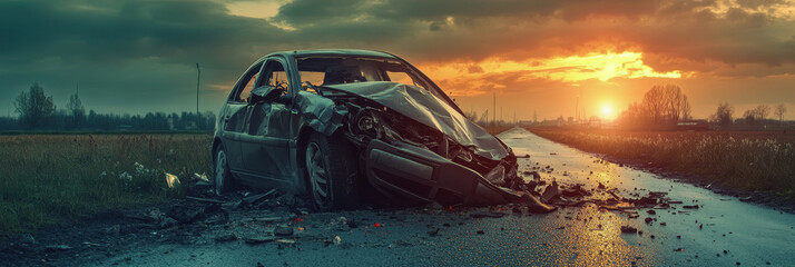 World Day of Remembrance for Victims of Road Accidents. car crash. The wrecked car