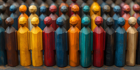 wooden colorful people, crowd