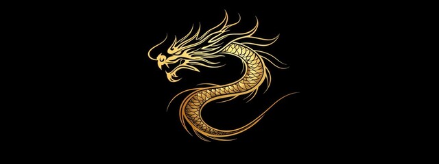 Obraz premium Dragon design: Creative commercial dragon logo displayed on a black background, featuring innovative and striking elements that highlight the brand’s unique identity and visual appeal.