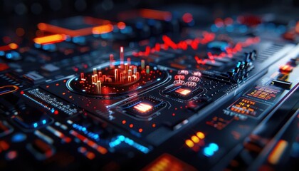 Financial charts and graphs, futuristic, digital art, blue tones, precise, data-driven