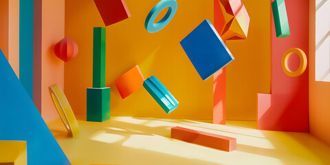 Formas geométricas flutuando em um espaço 3D