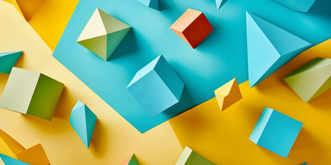 Formas geométricas flutuando em um espaço 3D