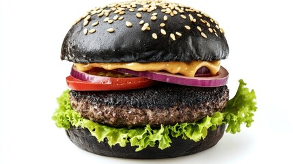 Black bun burger isolated on white background