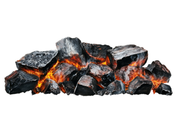 Burning Charcoal Pile Isolated White Background