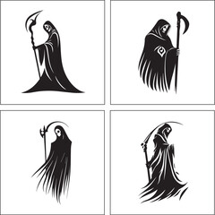 A black and white Grim worrior logotype silhouette design