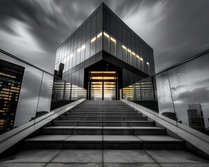 Obraz premium Urban architecture styles with modern designs, sharp lines, grayscale, photography, clean