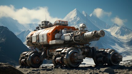 Futuristic Vehicle in Mountainous Terrain