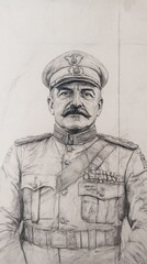 Fototapeta premium Pen and Ink Portrait of a Military Officer