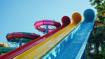 Colorful Water Slides at an Amusement Park