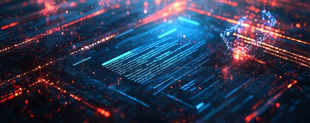 Fototapeta premium A digital contract outlining AI ethics with highlighted sections on terms and conditions, ensuring responsible AI use and clear communication