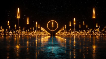Strategic Decision Making Concept with Glowing Target and Precise Arrows, Copy Space Available