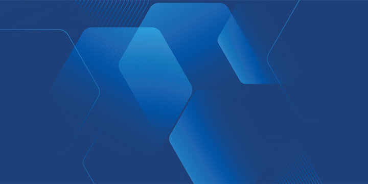 Modern abstract blue background with glowing geometric lines. Blue gradient hexagon shape design. Futuristic technology concept.