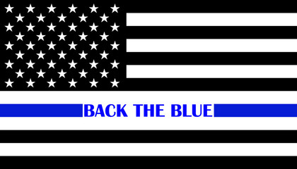 american flag back, white and blue stripes with black the blue text