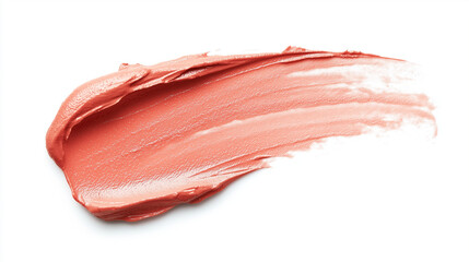 a single, elegant swatch of sunset coral lipstick on white background, with soft color gradients and subtle sheen to highlight the texture and glossiness of lip makeup
