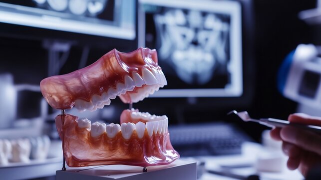 Anatomy of human jaw detailed teeth and mandible orthodontist using imaging tools dental clinic with jaw models