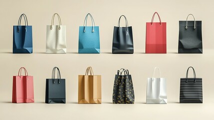 An Arrangement of Twelve Colorful Shopping Bags