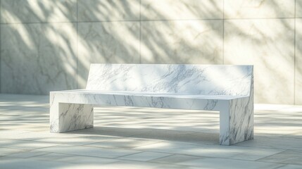 A minimalist marble bench in a public square, with clean lines and modern design.