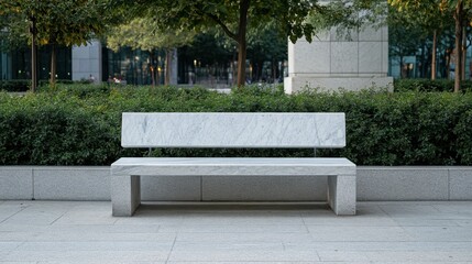 A minimalist marble bench in a public square, with clean lines and modern design.