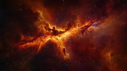 Fototapeta premium A nebula cloud resembling a cosmic dragon, with vibrant red and orange gases forming its shape.