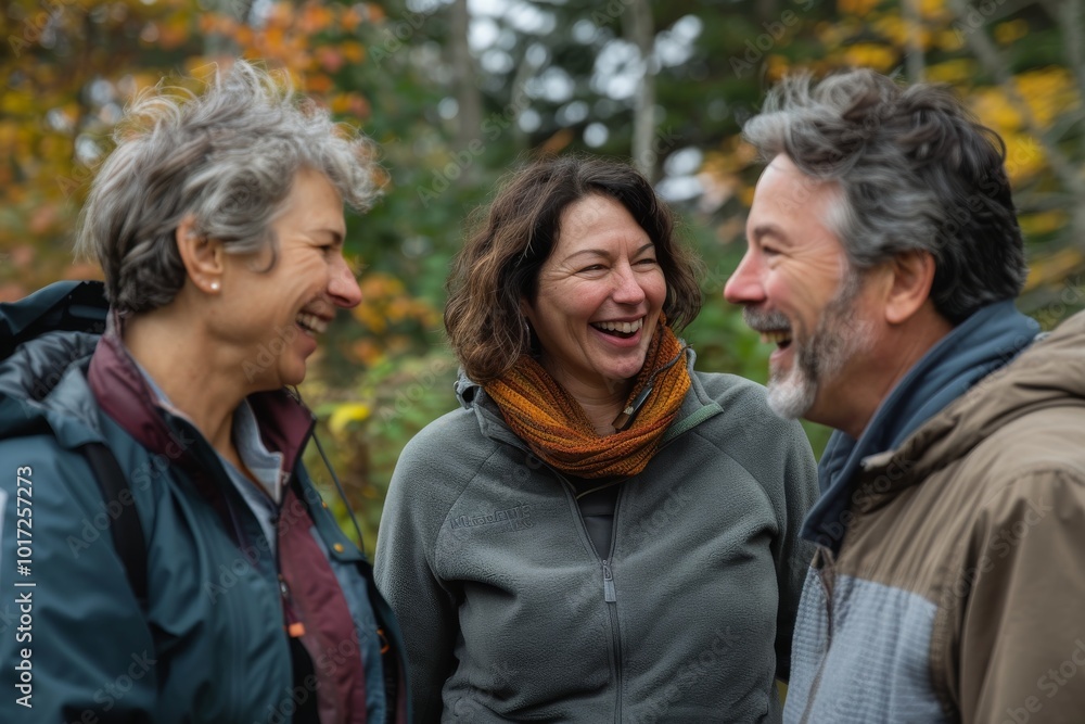 Wall mural Group of senior friends having fun together in the park on an autumn day