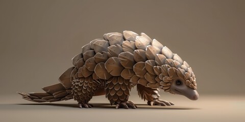 Obraz premium Pangolin in natural habitat showcasing unique scales, capturing wildlife essence in detailed illustration, exotic animal concept
