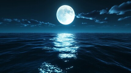 Tranquil moonlit ocean waves, serene and meditative glowtime atmosphere.