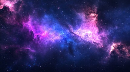 Obraz premium A vast nebula in deep space, with glowing purple and blue gases illuminated by starlight.